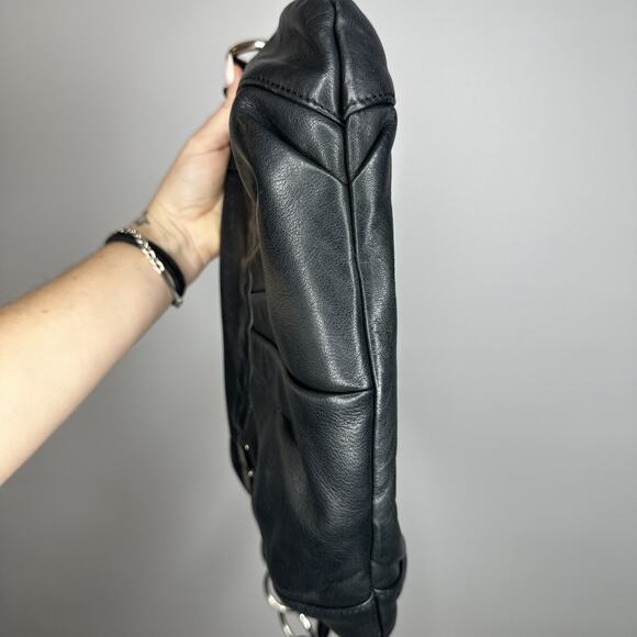 Vintage B. Makowsky Black Leather Shoulder Bag Hobo Tote Medium Leopard EUC 90s - Picture 7 of 15